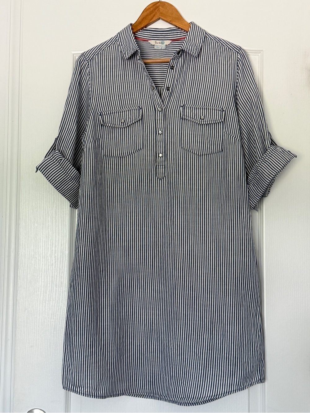 💙 Boden Blue Striped Linen Blend Shirt Dress | Size 10